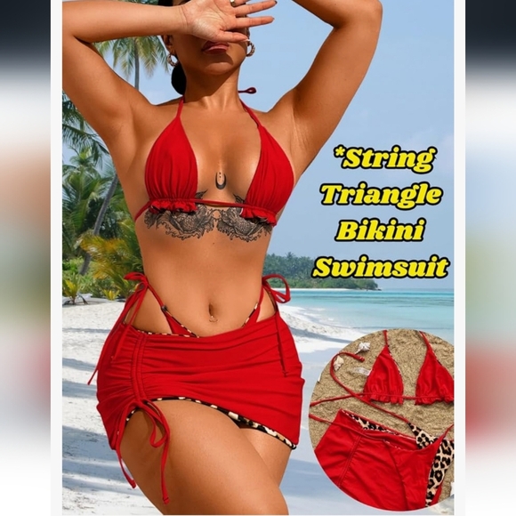 Reversible Leopard and Red 3 Piece Bikini Set NWOT - Picture 5 of 13